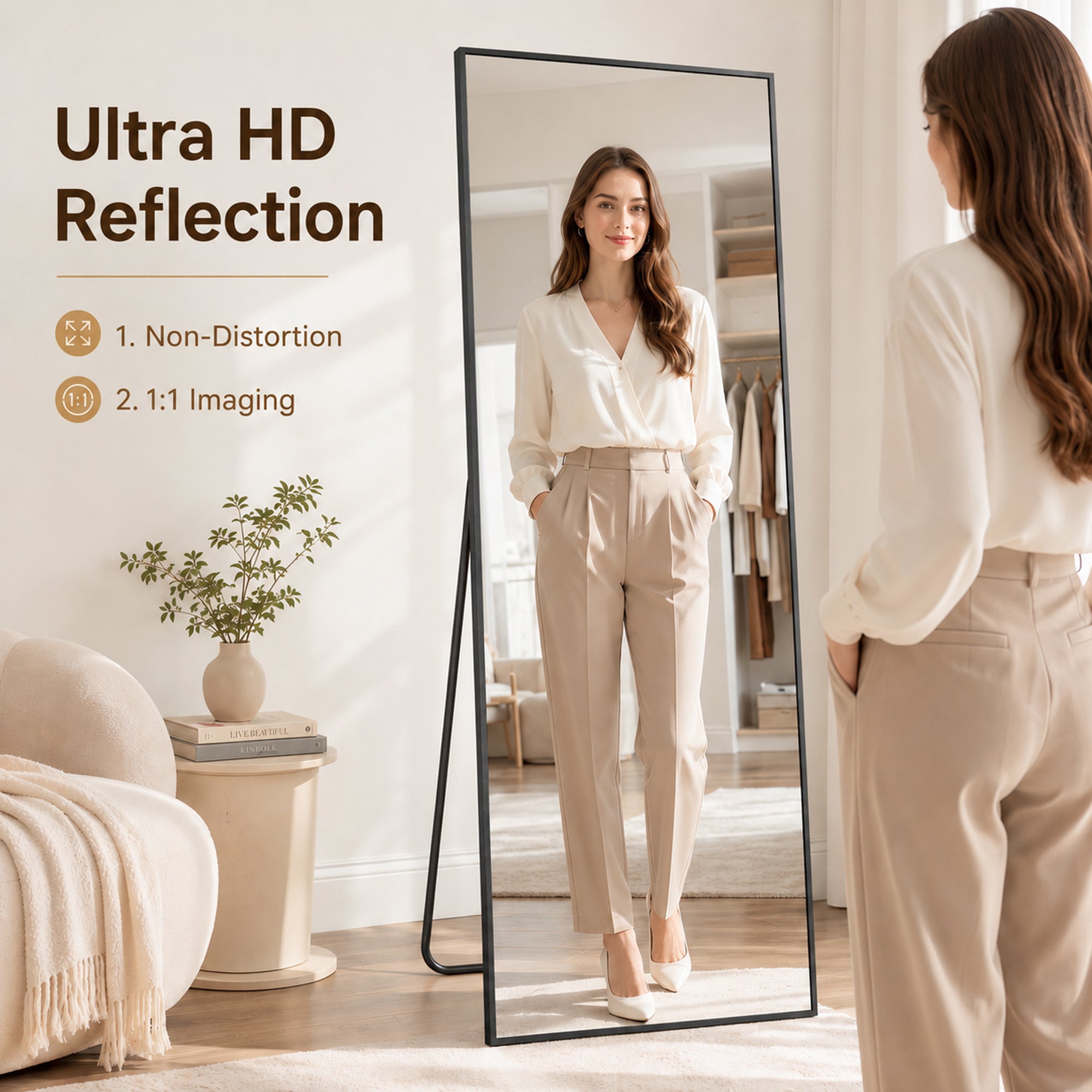 Antok Full Length Mirror, Wall Mounted Hanging Mirror with Aluminum Alloy Frame