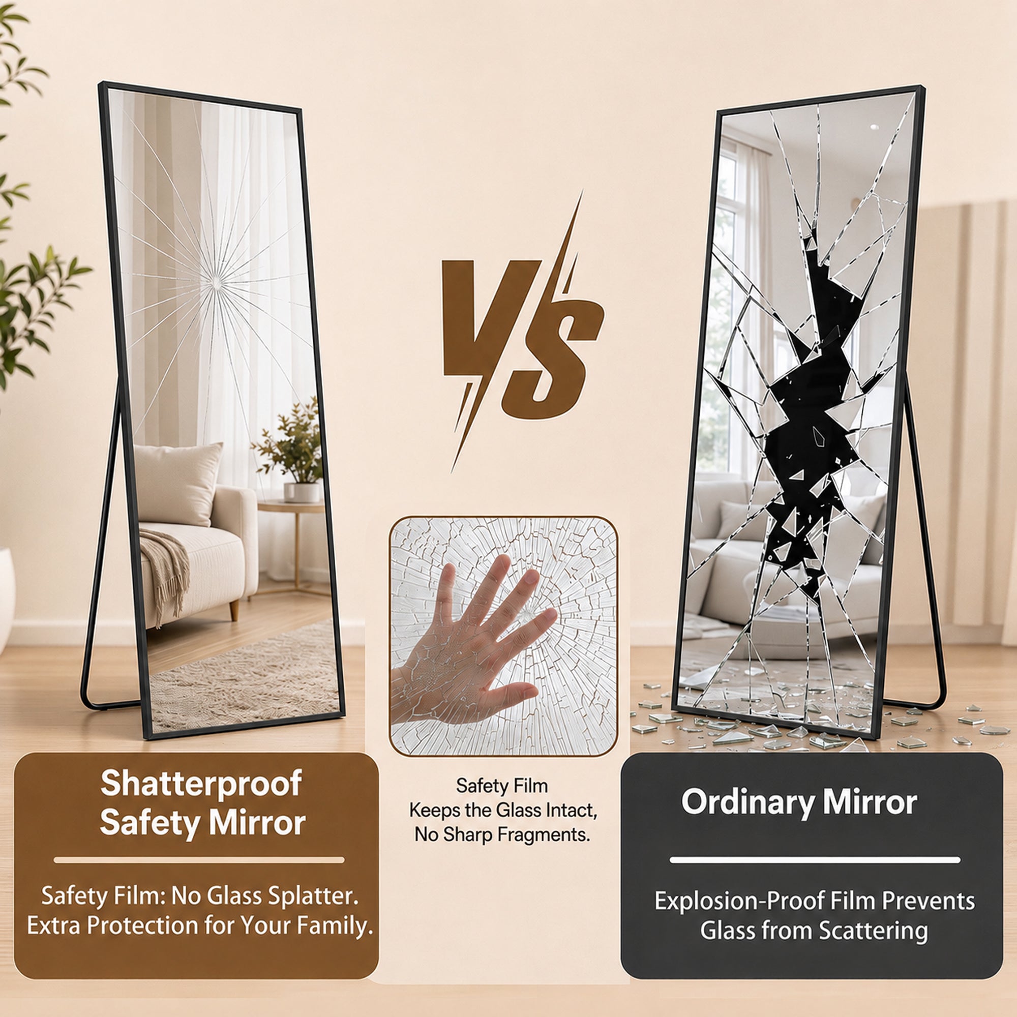 Antok Full Length Mirror, Wall Mounted Hanging Mirror with Aluminum Alloy Frame