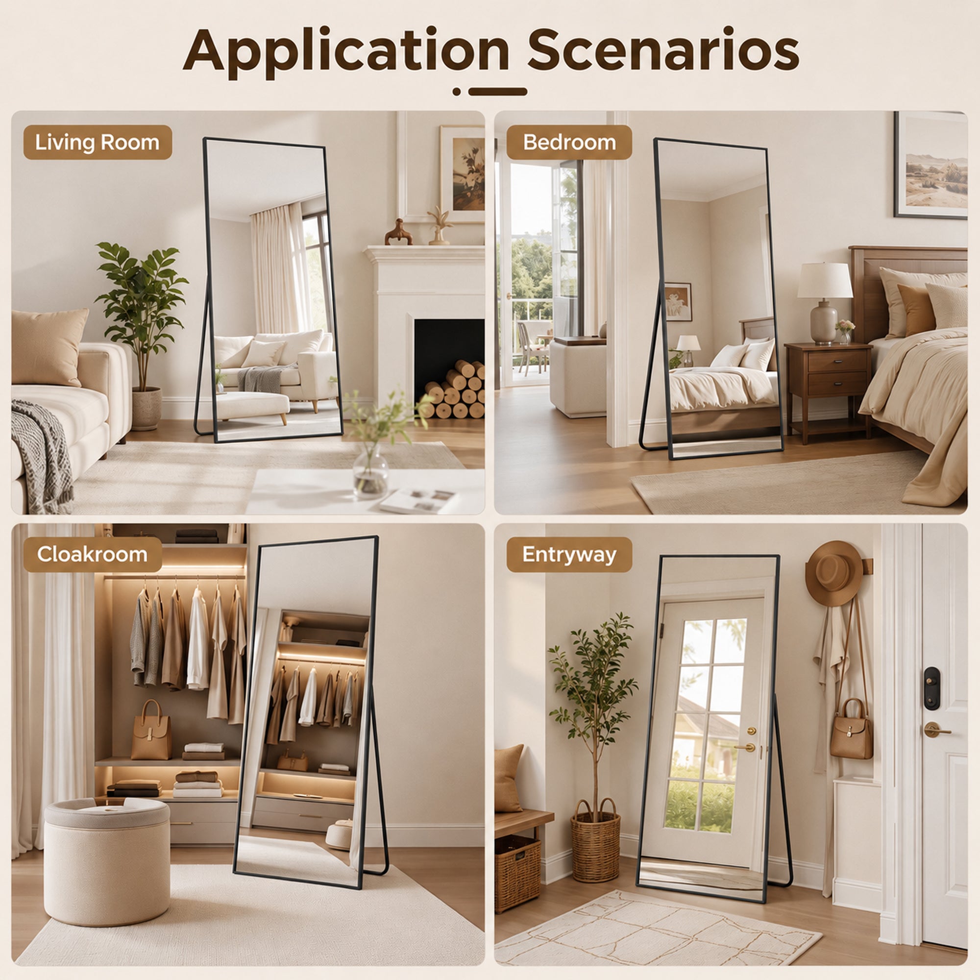 Antok Full Length Mirror, Wall Mounted Hanging Mirror with Aluminum Alloy Frame