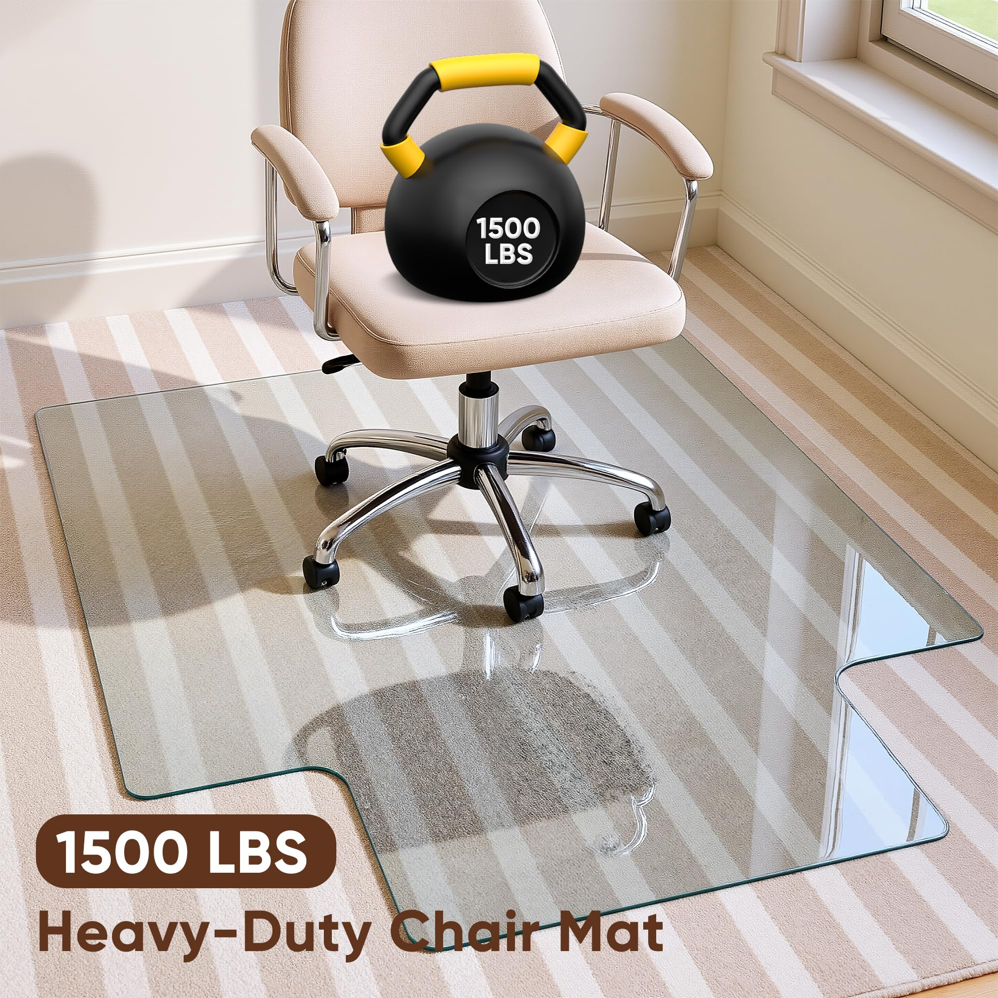 Antok Irregular Tempered Glass Chair Mat, 36"x48" Office Chair Mat for Carpet & Hardwood Floors, Heavy Duty 0.2" Desk Chair Mat for Smooth Rolling at Home or Office