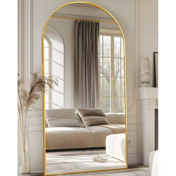 Antok 78"x38" Arched Full Length Mirror with Stand - Gold Frame Standing Floor Mirror, Full Body Mirror, Shatterproof, Freestanding/Wall Mount, for Bedroom, Dressing Room