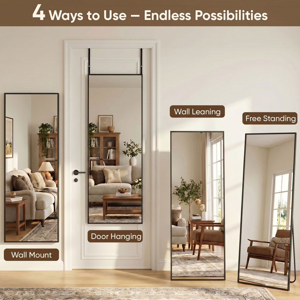 Antok Full Length Door Mirror, Over the Door Mirror with Aluminum Alloy Frame