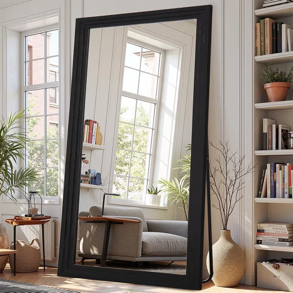 Antok Full Length Mirror with Stand, Standing Floor Mirror with Solid Wooden Frame Full Body Mirror