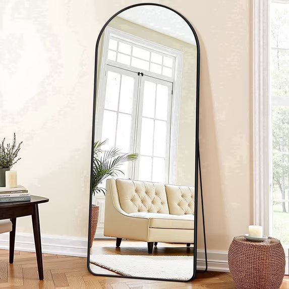 58"x20" Full Length Floor Mirror with Stand, Freestanding Standing Arch Full Body Mirrors for Bedroom, Living Room, Hallway, Black Color