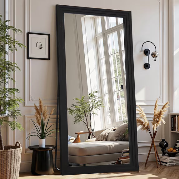 Antok Full Length Mirror with Stand, Standing Floor Mirror with Solid Wooden Frame Full Body Mirror
