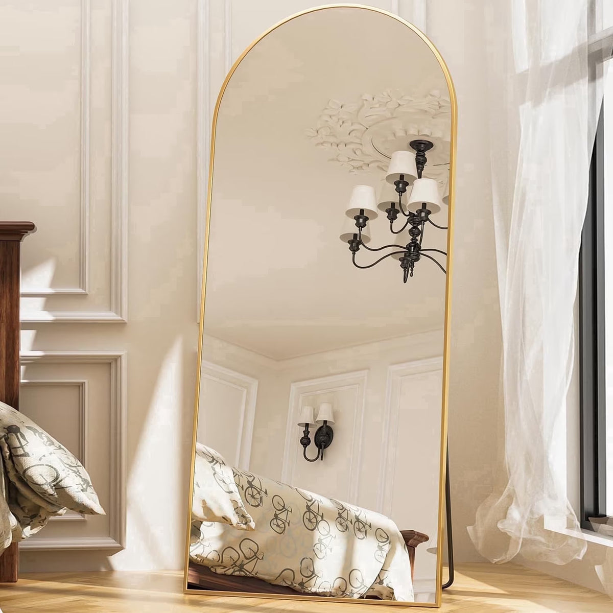 Antok Arched Full Length Floor Mirror 71"x30.1" Full Body Mirror with Stand, for Bedroom, Living Room, Cloakroom, Gold