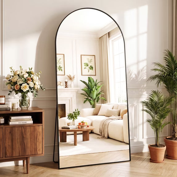 Antok Arched Full Length Floor Mirror 78"x38.1" Full Body Mirror with Stand, for Bedroom, Living Room, Cloakroom, Black