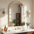 Antok 30"x20" Arched Rectangular Wall Mirror, Metal Framed Bathroom Vanity Mirror, Gold
