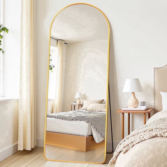 58"x20" Full Length Floor Mirror, Freestanding Standing Mirror with Stand - Arch Full Body Mirror for Bedroom, Living Room, Hallway, Gold (Round Corner)