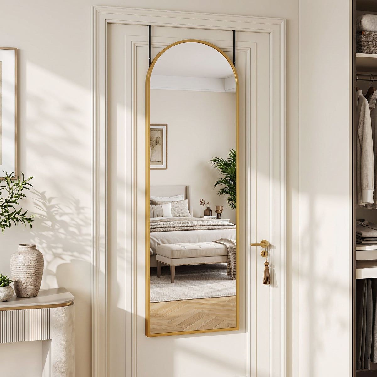 Antok Full Length Mirror, 3-in-1 Over The Door Mirror, Freestanding, Leaning & Wall Mount Full Body Mirror