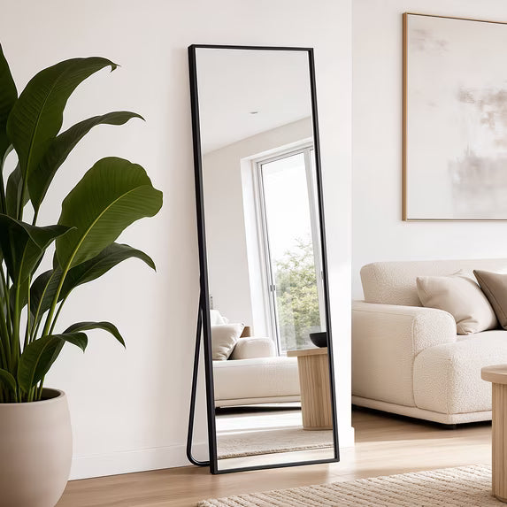 Antok Full Length Floor Mirror Rectangle Floor Standing Tall Mirror with Aluminum Frame, Leaning, Wall Mounted or Freestanding