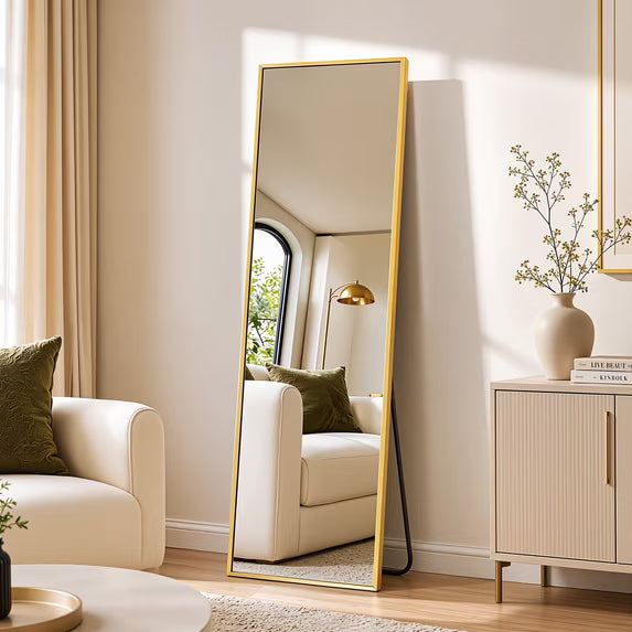Antok Full Length Floor Mirror Rectangle Floor Standing Tall Mirror with Aluminum Frame, Leaning, Wall Mounted or Freestanding