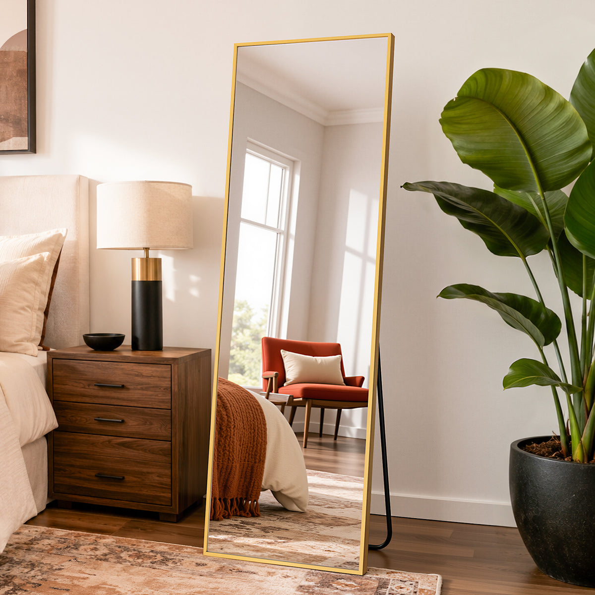 Antok Full Length Floor Mirror Rectangle Floor Standing Tall Mirror with Aluminum Frame, Leaning, Wall Mounted or Freestanding