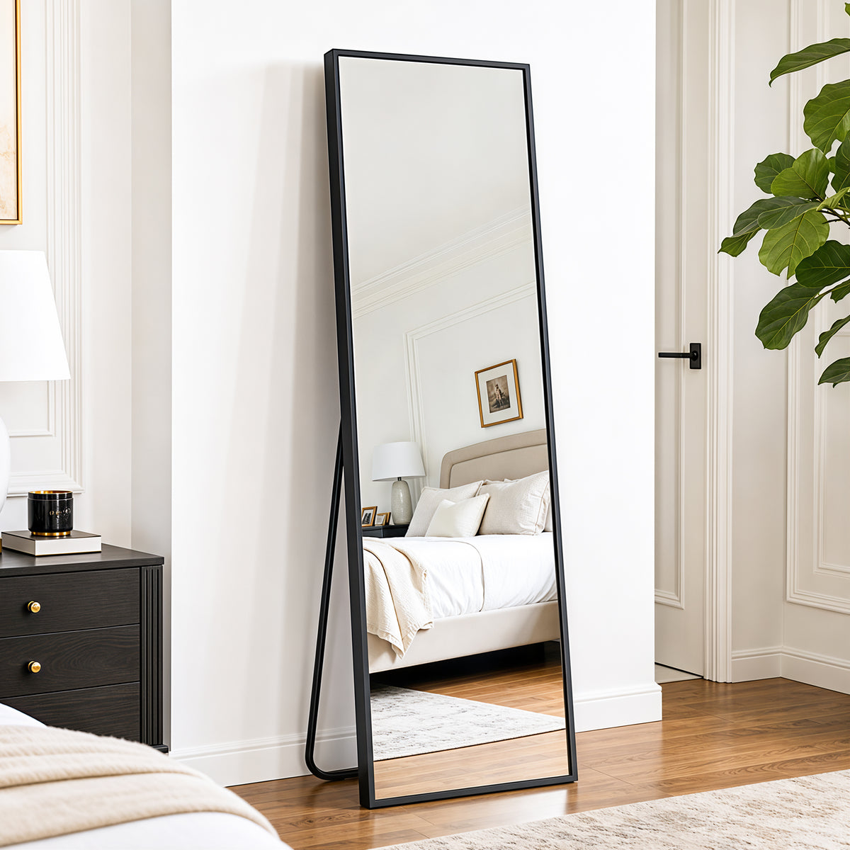 Antok Full Length Floor Mirror Rectangle Floor Standing Tall Mirror with Aluminum Frame, Leaning, Wall Mounted or Freestanding