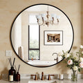 Antok Round Wall Mirror, Metal Framed Bathroom Vanity Mirror