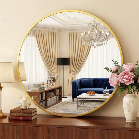Antok Round Wall Mirror, Metal Framed Bathroom Vanity Mirror