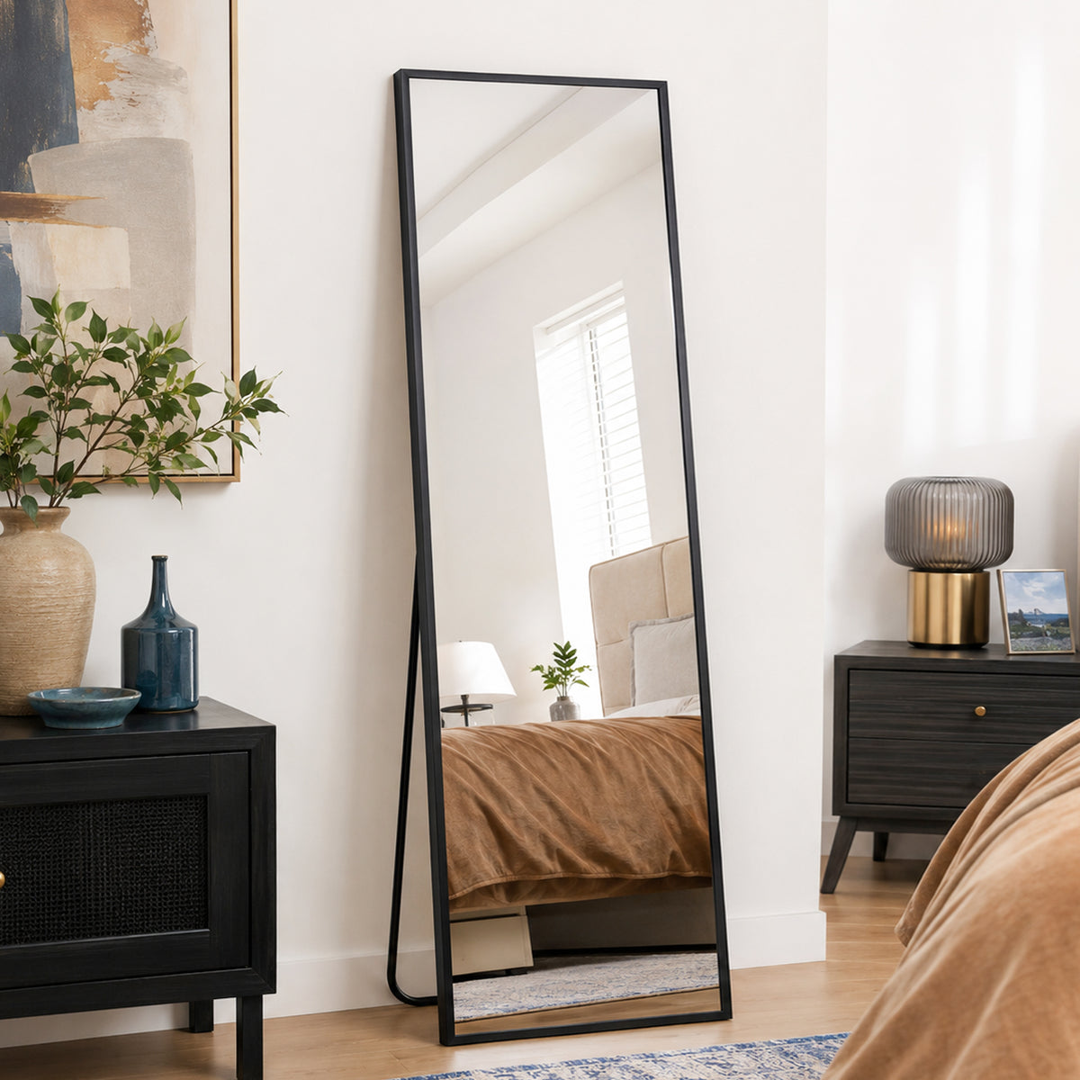 Antok Full Length Floor Mirror Rectangle Floor Standing Tall Mirror with Aluminum Frame, Leaning, Wall Mounted or Freestanding