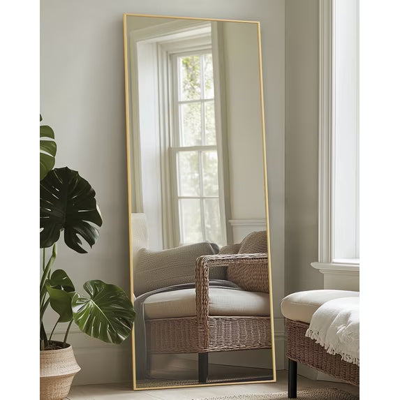 Antok Full Length Floor Mirror Rectangle Floor Standing Tall Mirror with Aluminum Frame, Leaning, Wall Mounted or Freestanding