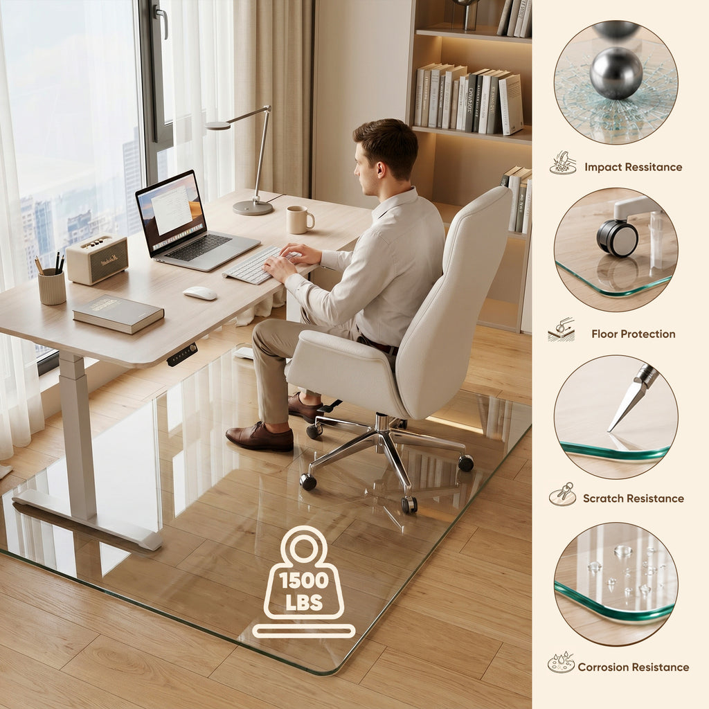 Antok Tempered Glass Chair Mat, 0.2" Heavy Duty & Scratch Resistant Desk Chair Mat, Rounded Corners & Polished Edges for Home, Office