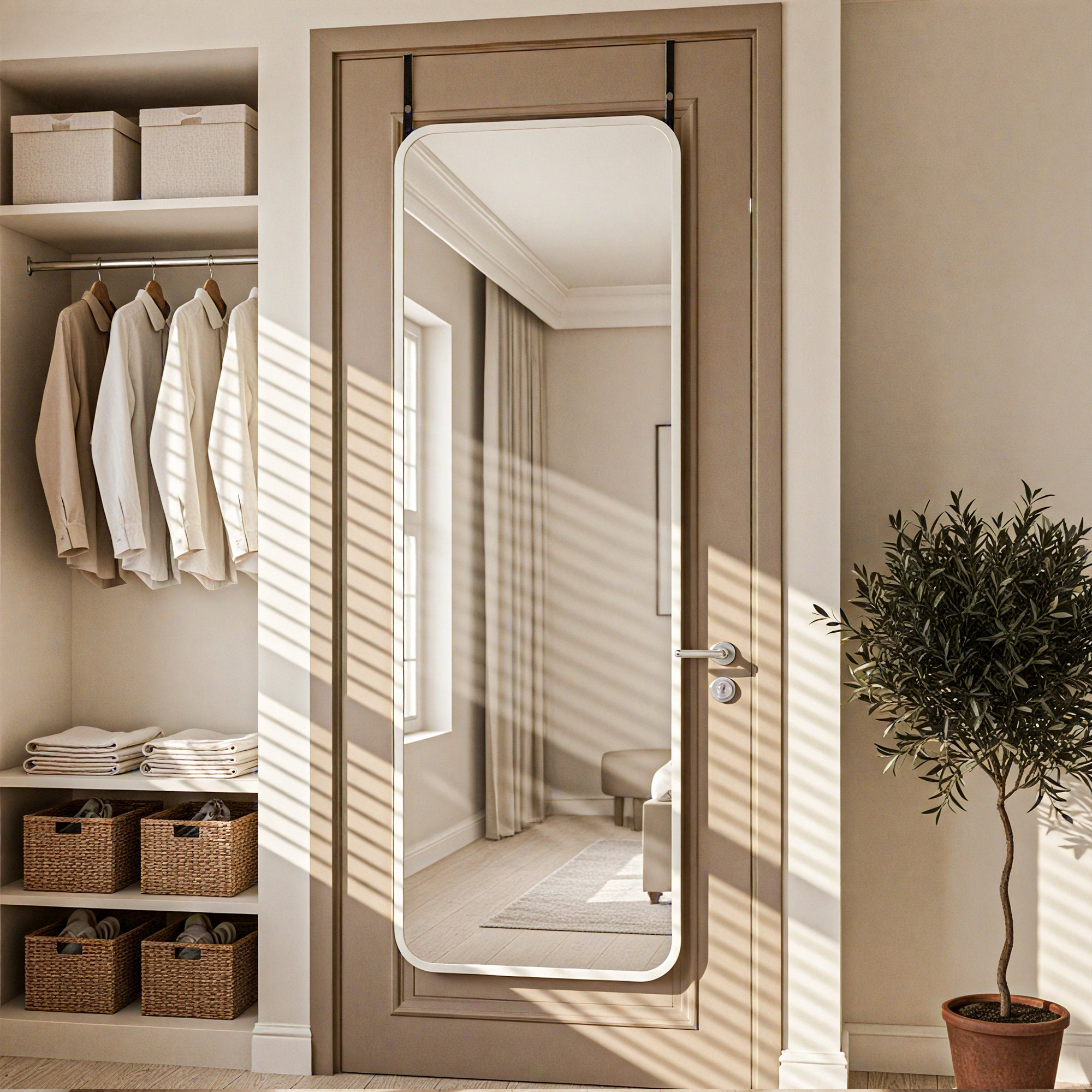 Antok 3-in-1 48" x 14.1" Full Length Mirror, Door Mirror, Wall-Mounted Mirror - Stands, Leans on Wall or Hangs