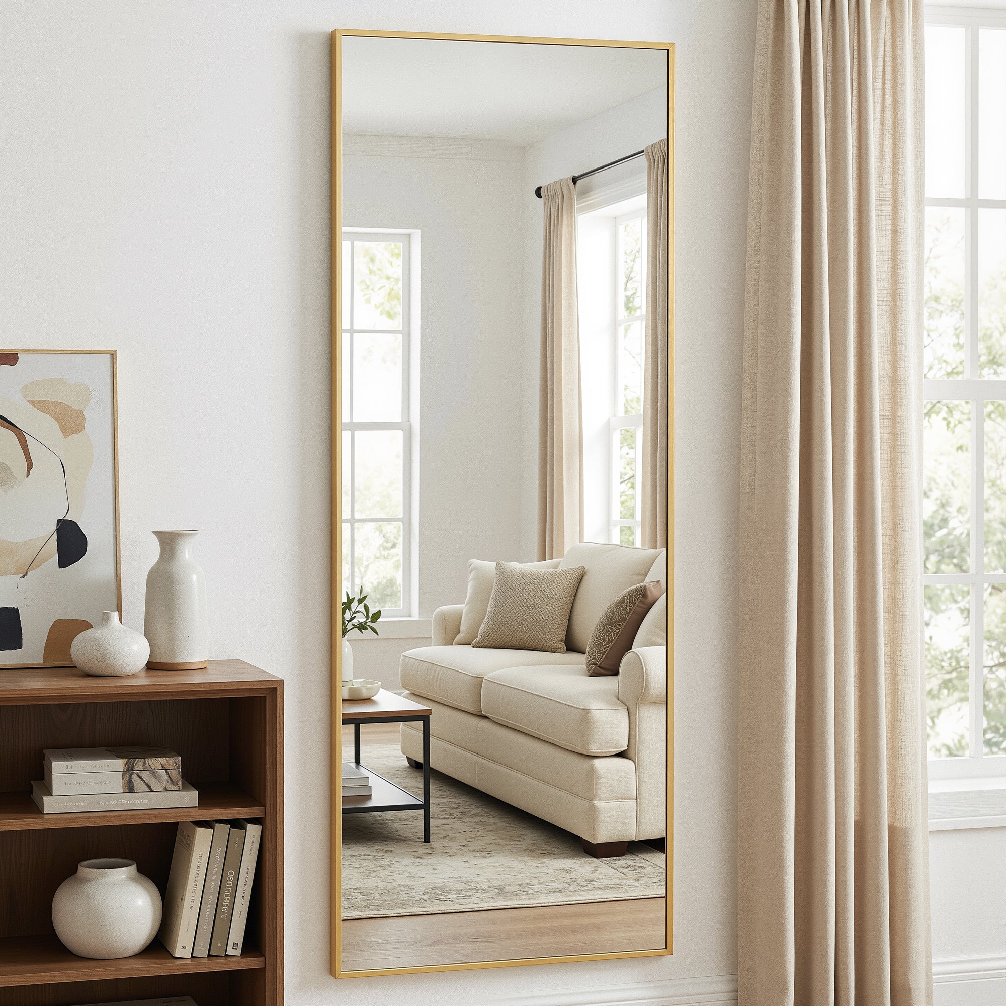 Antok Full Length Floor Mirror, Aluminum Frame, Free Standing/Wall Mount/Leaning for Bedroom, Living Room, Dressing Room