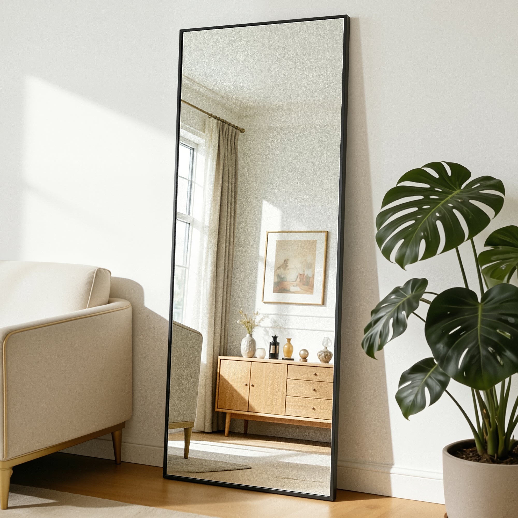 Antok Full Length Floor Mirror, Aluminum Frame, Free Standing/Wall Mount/Leaning for Bedroom, Living Room, Dressing Room