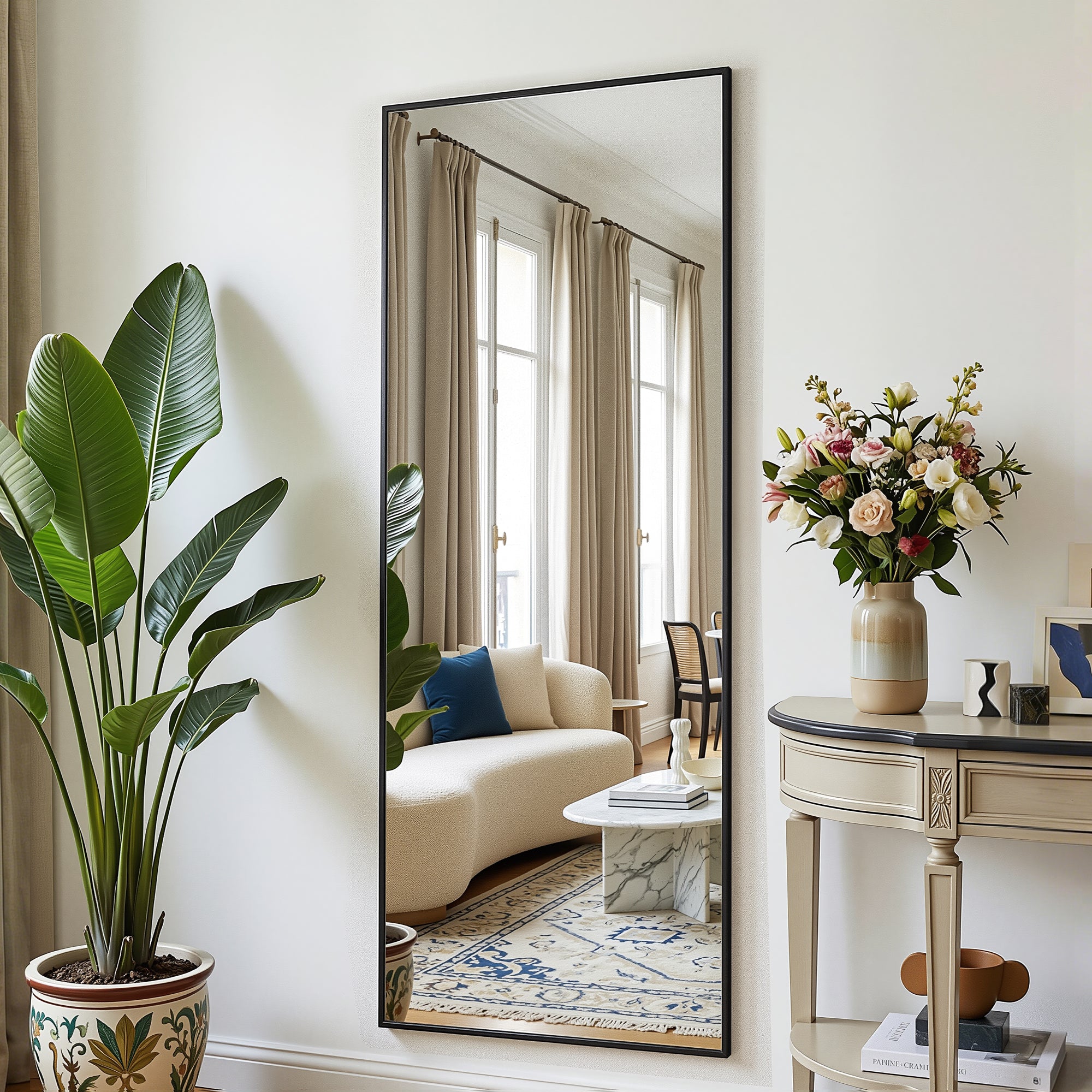 Antok Full Length Floor Mirror, Aluminum Frame, Free Standing/Wall Mount/Leaning for Bedroom, Living Room, Dressing Room