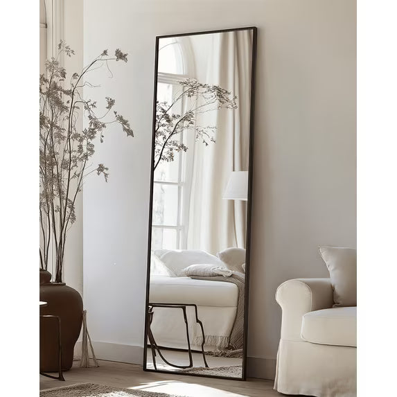 Antok Full Length Floor Mirror Rectangle Floor Standing Tall Mirror with Aluminum Frame, Leaning, Wall Mounted or Freestanding
