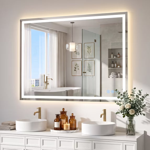 Antok 40"x 32" LED Bathroom Mirror, Lighted Vanity Mirror with 3 Color Modes, Dimmable, Anti-Fog, Memory Function, Tempered Glass, Vertical/Horizontal Wall Mount