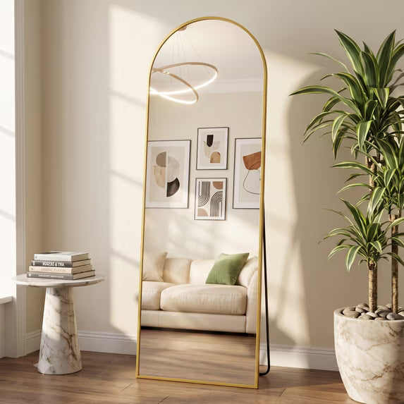 Antok 58.4"x18" Arched Full Length Mirror with Stand - Gold Frame Standing Floor Mirror, Full Body Mirror, Shatterproof, Freestanding/Wall Mount, for Bedroom, Dressing Room