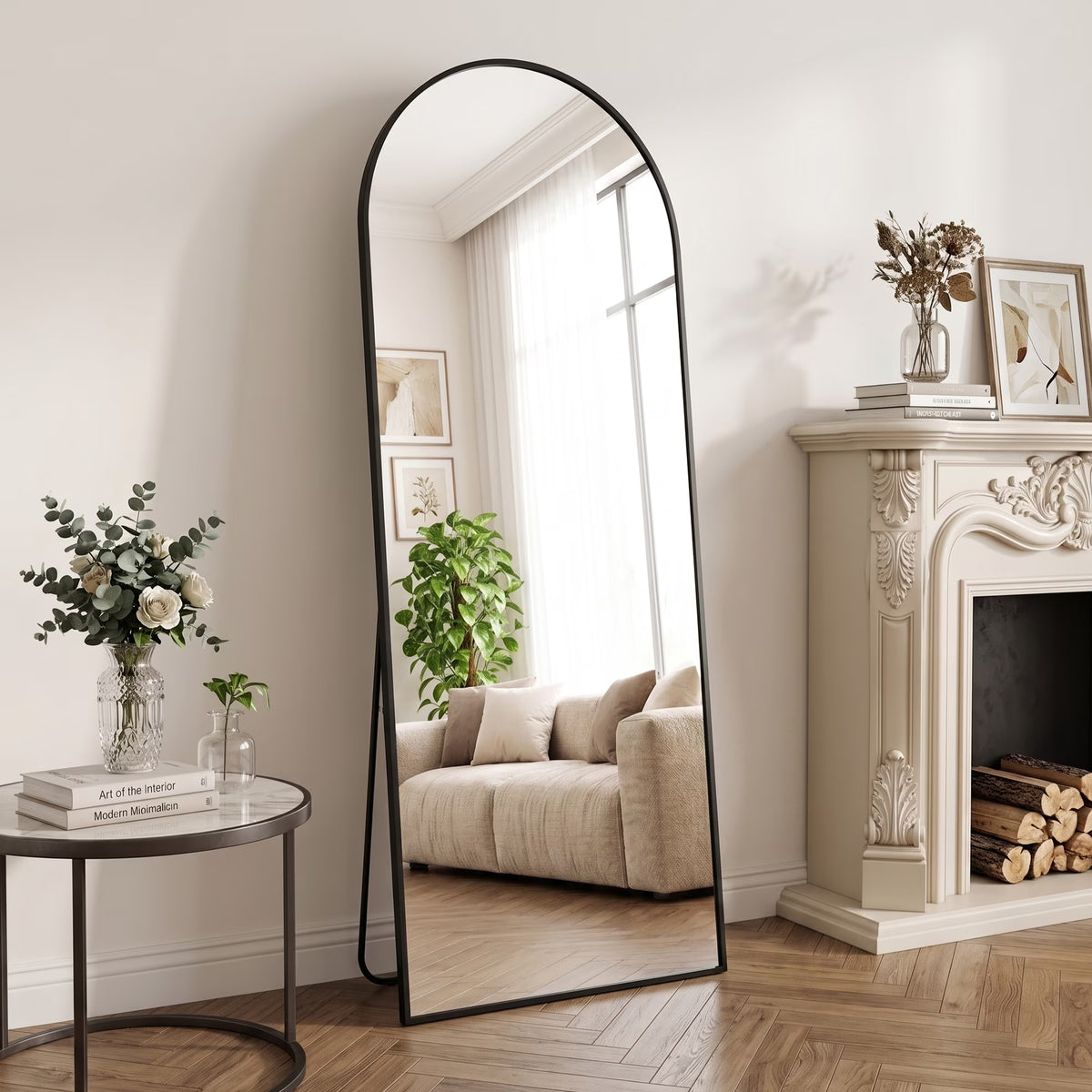 Antok 64"x21" Arched Full Length Mirror with Stand - Black Frame Standing Floor Mirror, Full Body Mirror, Shatterproof, Freestanding/Wall Mount, for Bedroom, Dressing Room
