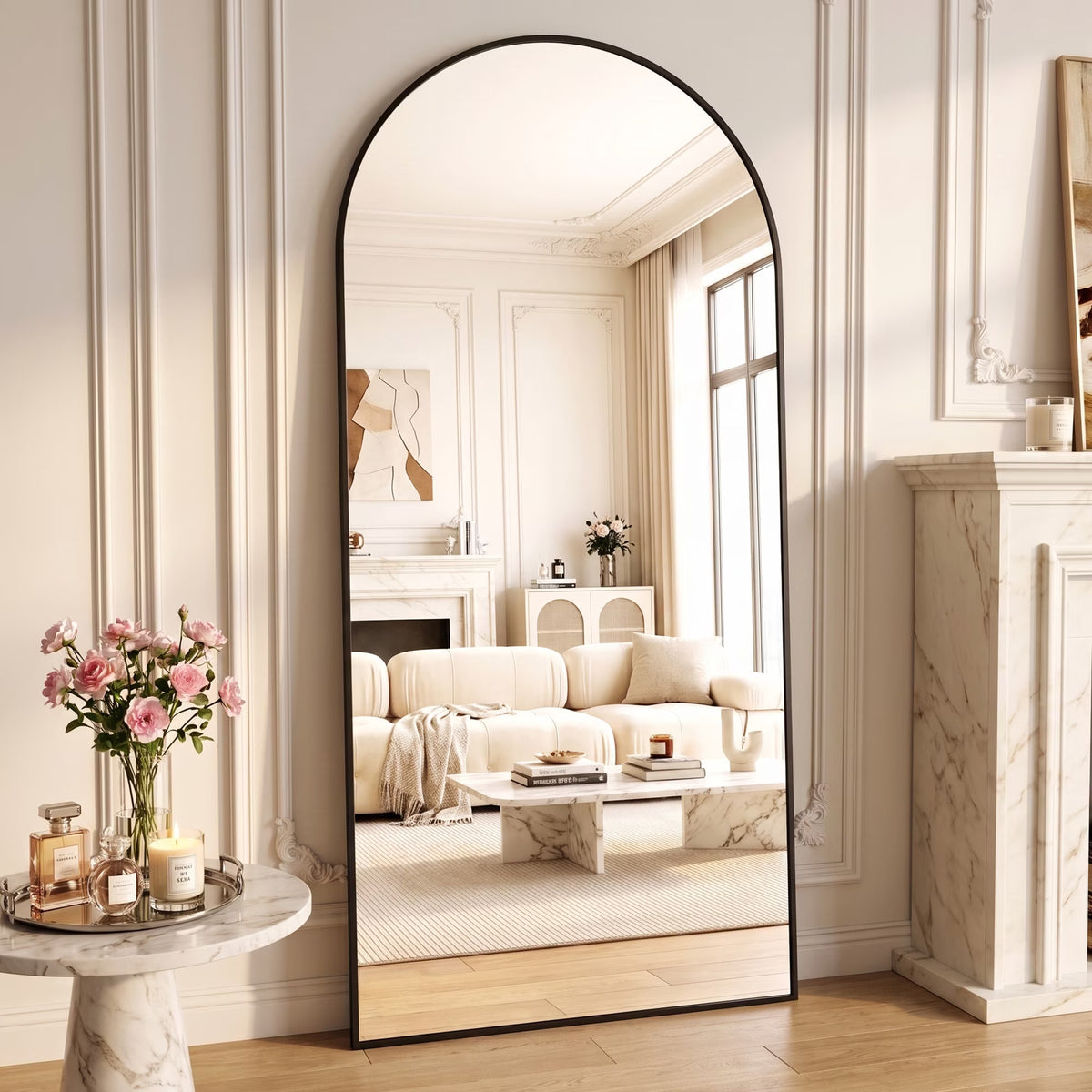Antok 78"x38" Arched Full Length Mirror with Stand - Black Frame Standing Floor Mirror, Full Body Mirror, Shatterproof, Freestanding/Wall Mount, for Bedroom, Dressing Room