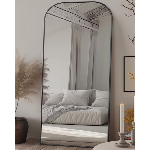 Antok 78"x38" Arched Full Length Mirror with Stand - Black Frame Standing Floor Mirror, Full Body Mirror, Shatterproof, Freestanding/Wall Mount, for Bedroom, Dressing Room