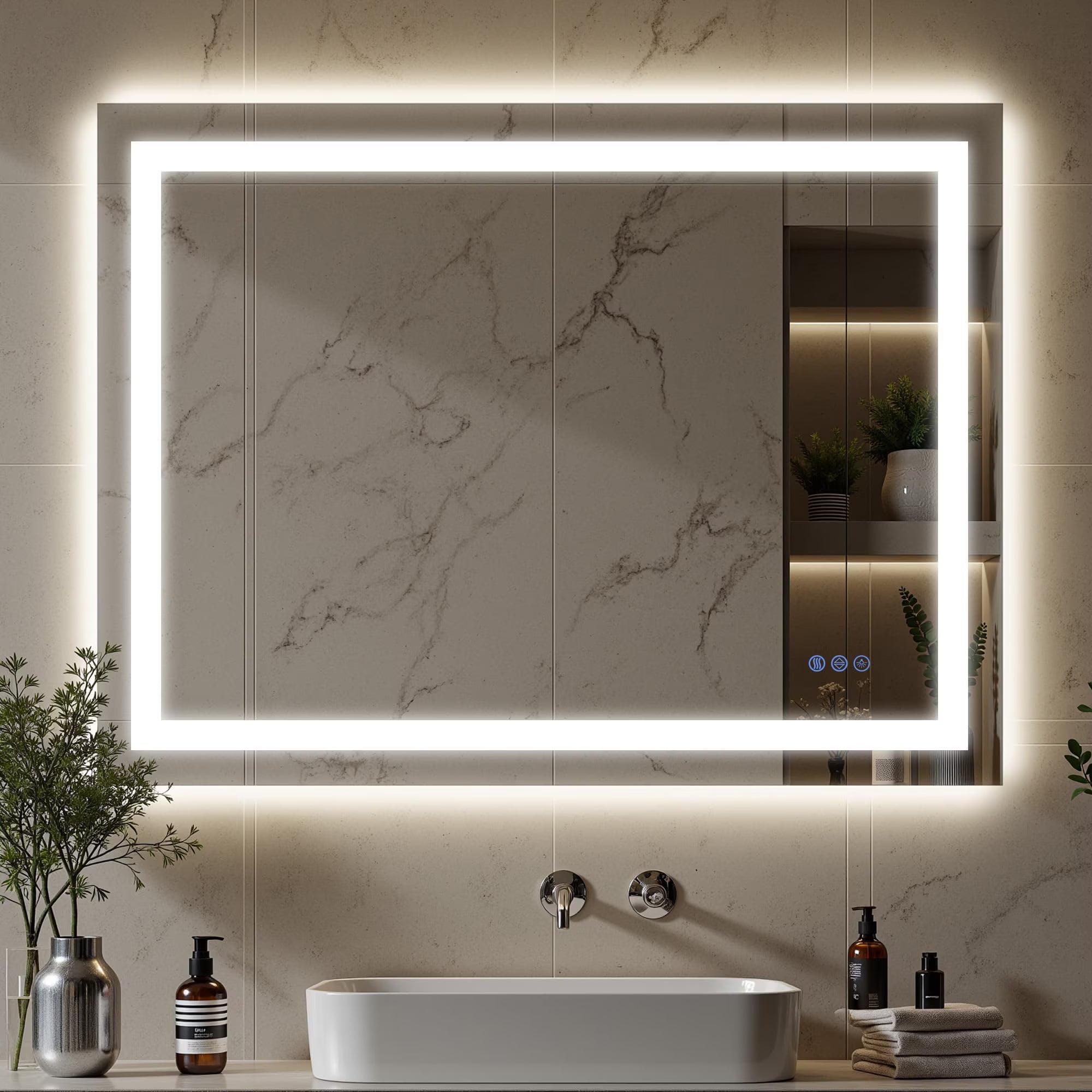 Antok 30"x 36" LED Bathroom Mirror, Lighted Vanity Mirror with 3 Color Modes, Dimmable, Anti-Fog, Memory Function, Tempered Glass, Vertical/Horizontal Wall Mount