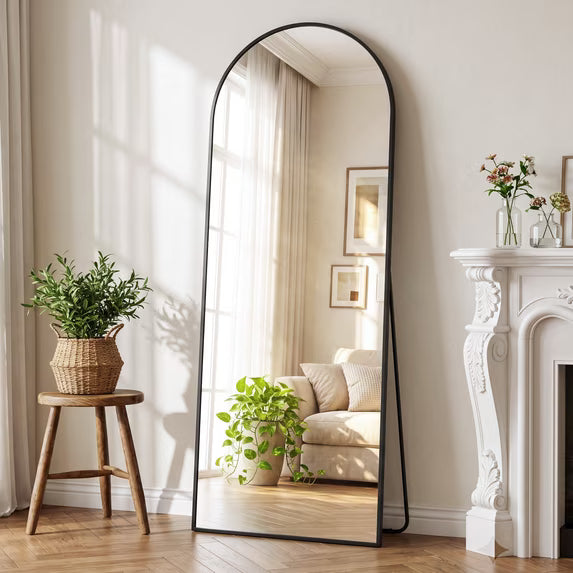 Antok 58.4"x18" Arched Full Length Mirror with Stand - Black Frame Standing Floor Mirror, Full Body Mirror, Shatterproof, Freestanding/Wall Mount, for Bedroom, Dressing Room