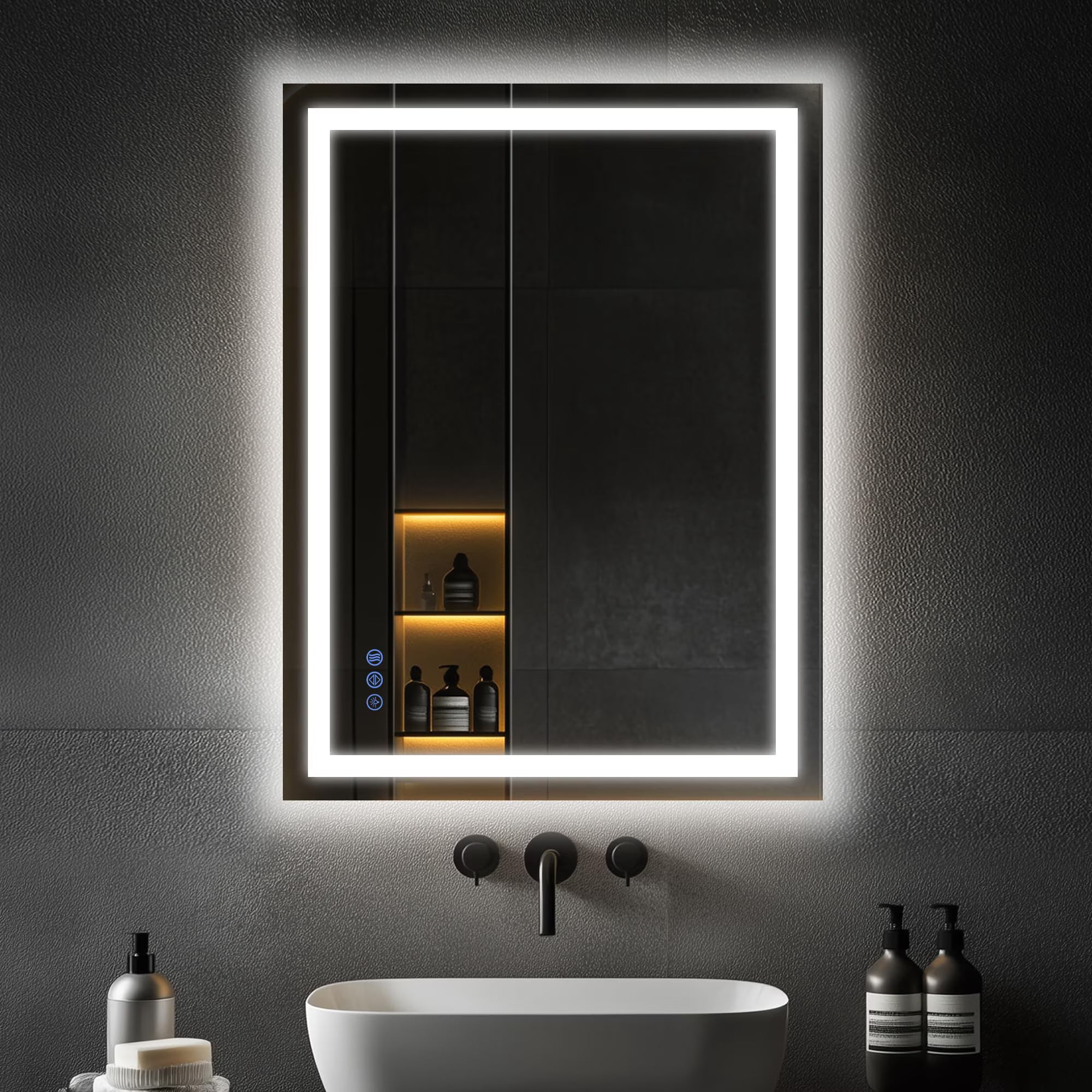 Antok 24"x 36" LED Bathroom Mirror, Lighted Vanity Mirror with 3 Color Modes, Dimmable, Anti-Fog, Memory Function, Tempered Glass, Vertical/Horizontal Wall Mount