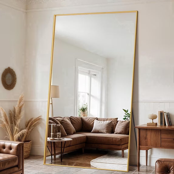 Antok Full Length Floor Mirror Rectangle Floor Standing Tall Mirror with Aluminum Frame, Leaning, Wall Mounted or Freestanding