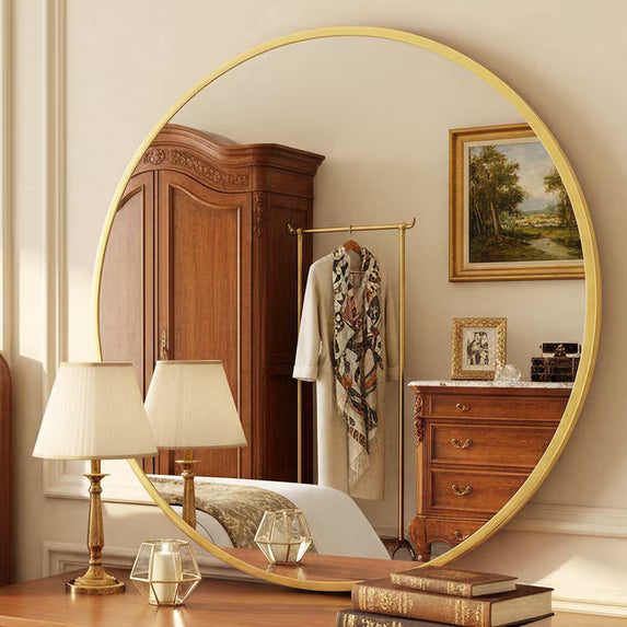 Antok Round Wall Mirror, Metal Framed Bathroom Vanity Mirror