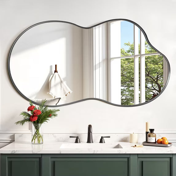 Antok Irregular Wall Mirror, Asymmetrical Metal Frame Bathroom Vanity Mirror