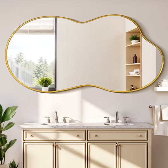Antok Irregular Wall Mirror, Asymmetrical Metal Frame Bathroom Vanity Mirror