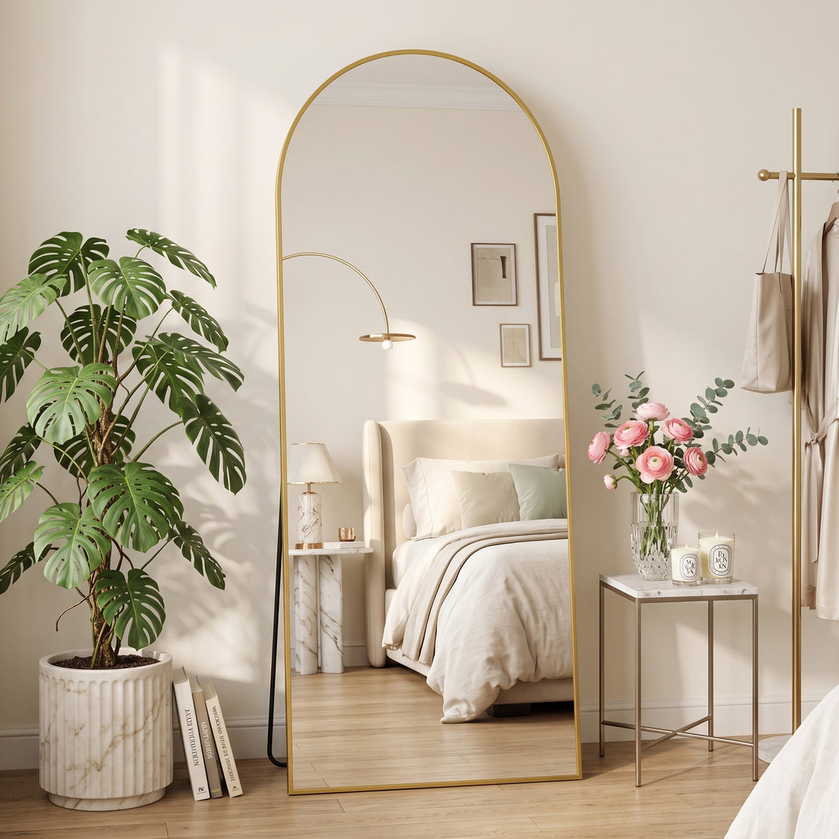 Antok Arched Full Length Floor Mirror Full Body Mirror with Stand, for Bedroom, Living Room, Cloakroom
