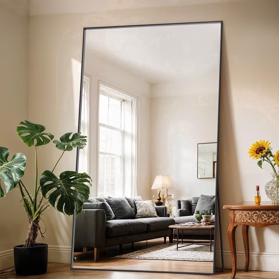 Antok Full Length Floor Mirror Rectangle Floor Standing Tall Mirror with Aluminum Frame, Leaning, Wall Mounted or Freestanding