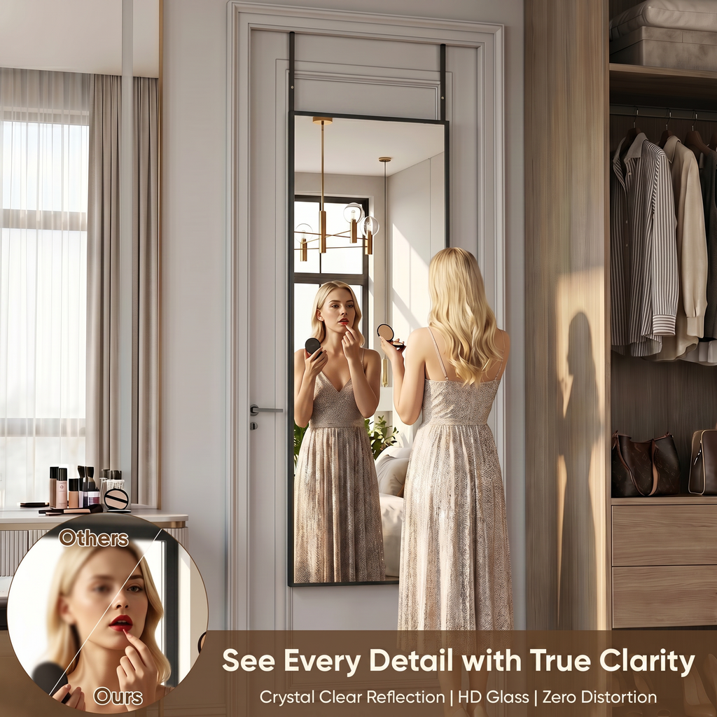 Antok Full Length Door Mirror, Over the Door Mirror with Aluminum Alloy Frame