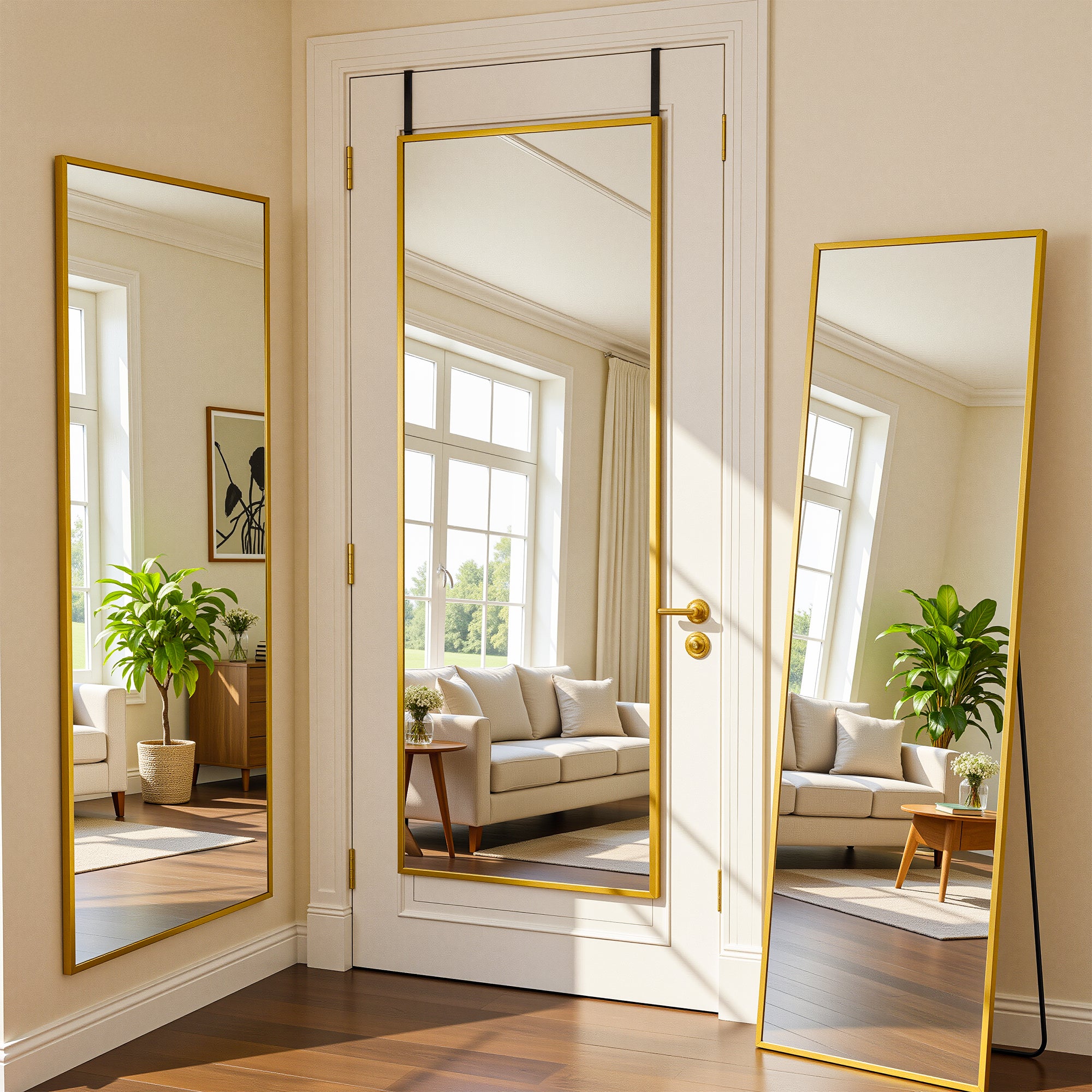 Antok 3-in-1 48" x 14.1" Full Length Mirror, Door Mirror, Wall-Mounted Mirror - Stands, Leans on Wall or Hangs