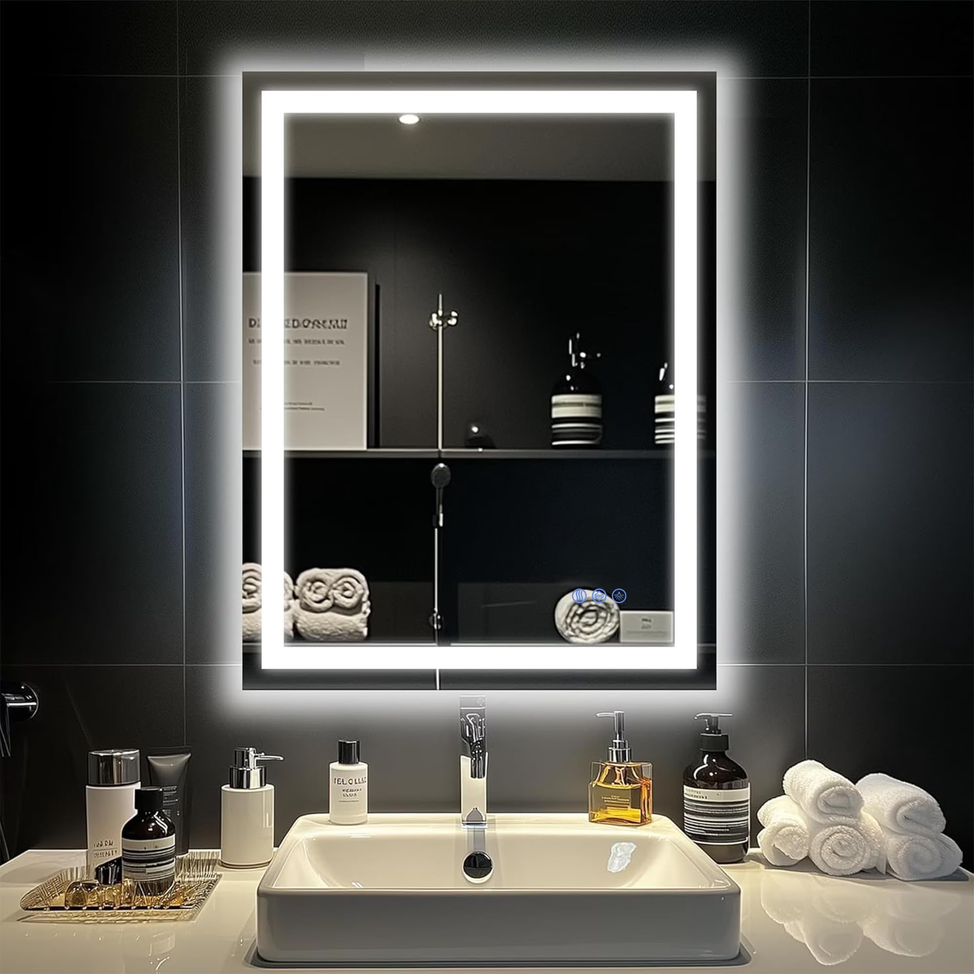 Antok 24"x 32" LED Bathroom Mirror, Lighted Vanity Mirror with 3 Color Modes, Dimmable, Anti-Fog, Memory Function, Tempered Glass, Vertical/Horizontal Wall Mount