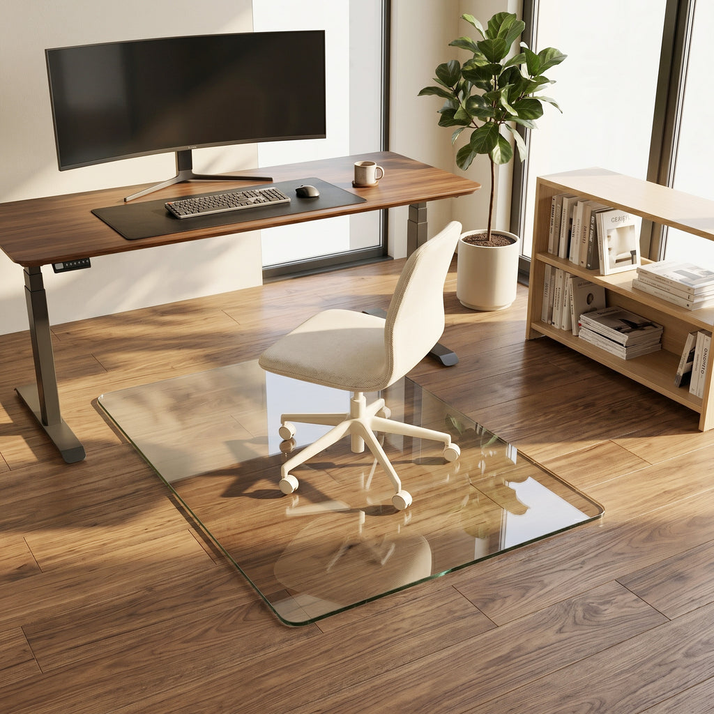 Antok Tempered Glass Chair Mat, 0.2" Heavy Duty & Scratch Resistant Desk Chair Mat, Rounded Corners & Polished Edges for Home, Office