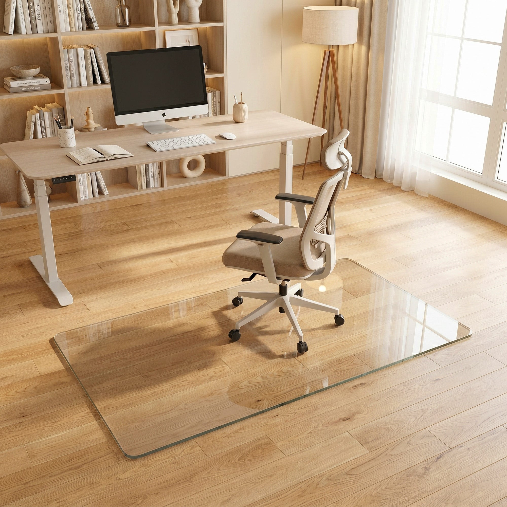 Antok Tempered Glass Chair Mat, 0.2" Heavy Duty & Scratch Resistant Desk Chair Mat, Rounded Corners & Polished Edges for Home, Office