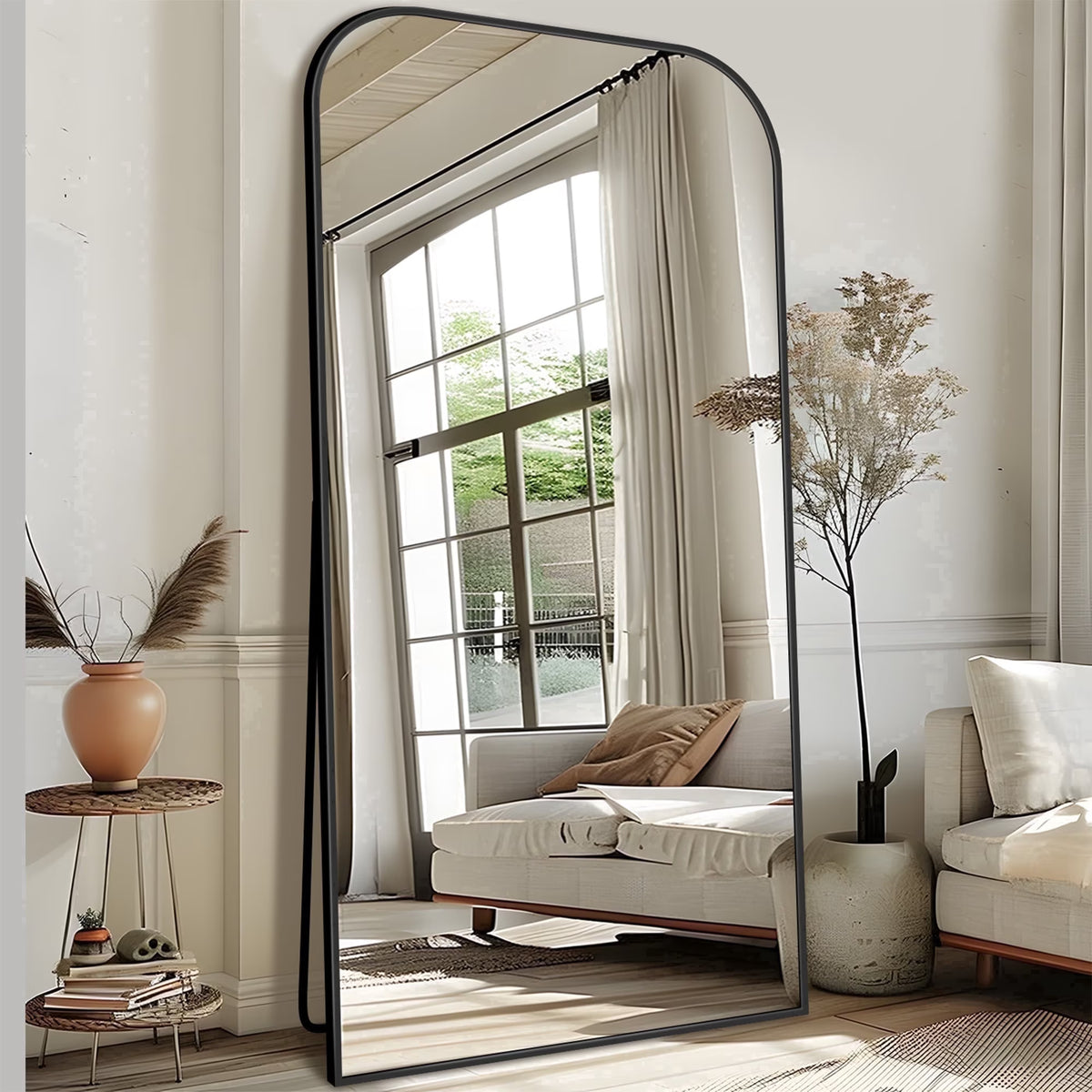Antok Floor Mirror, Arched Full Body Standing Mirror for Bedroom & Living Room