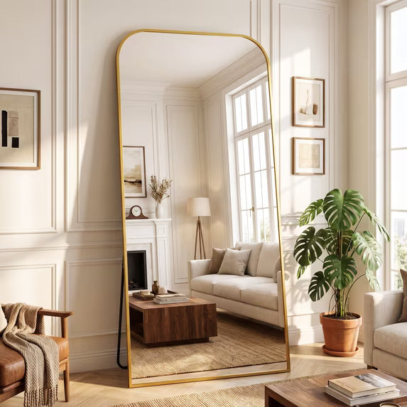 Antok Floor Mirror, Arched Full Body Standing Mirror for Bedroom & Living Room