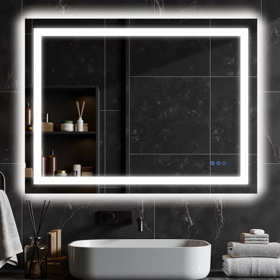 Antok 40"x 30" LED Bathroom Mirror, Lighted Vanity Mirror with 3 Color Modes, Dimmable, Anti-Fog, Memory Function, Tempered Glass, Vertical/Horizontal Wall Mount
